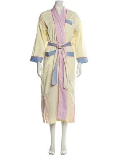Pre-owned Fernando Sanchez Striped Whipstitch Trim Robe In Yellow