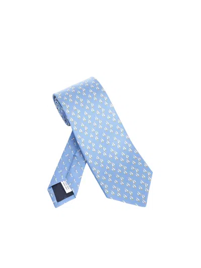Ferragamo 100% Silk Tie For Men In Blue