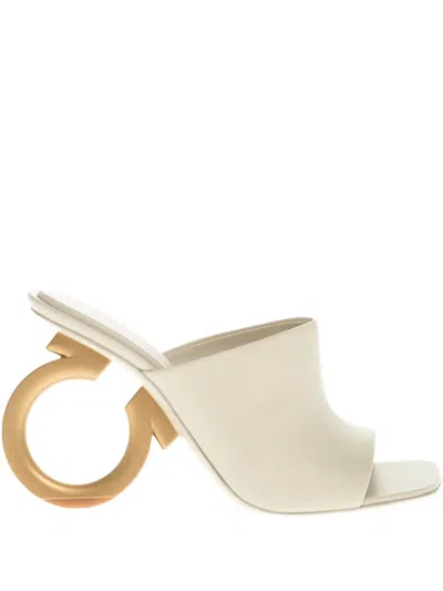 Ferragamo Elina 105 Gancini-heel Mules In White