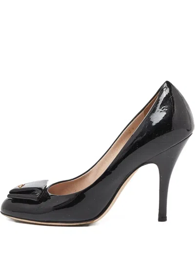 Pre-owned Ferragamo 100mm Bow-detail Leather Pumps In Black