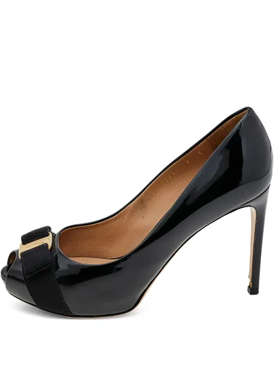 Pre-owned Ferragamo 100mm Peep-toe Patent Pumps