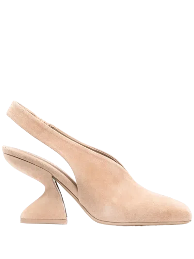Ferragamo 100mm Sculpted-heel Slingback Pump In Neutral