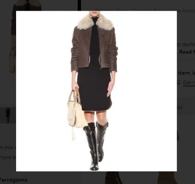 Pre-owned Ferragamo $1100  Knee-high Robespierre Black Leather/gold 5/6/7.5b Gorgeous