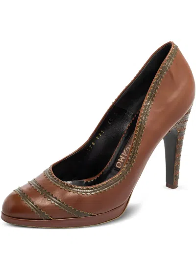 Pre-owned Ferragamo 110mm Leather Platform Pumps In Brown
