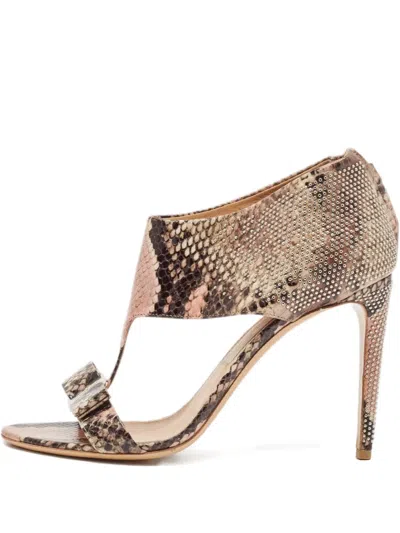 Pre-owned Ferragamo 110mm Python Studded Sandals In Neutral