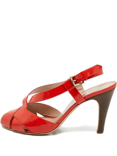 Pre-owned Ferragamo 115mm Peep-toe Strap Shoes In Red