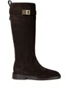 Ferragamo Elegant Roly Riding Boots With Gancini Buckle Detail In 褐色