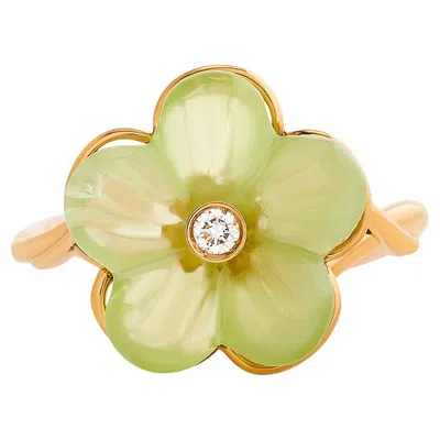 Pre-owned Ferragamo 18 Karat Green Peridot Flower Diamond Ring Size 6.75