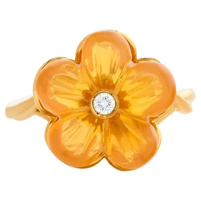 Pre-owned Ferragamo 18 Karat Yellow Fire Opal Flower Diamond Ring Size 6.00