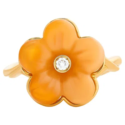 Pre-owned Ferragamo 18 Karat Yellow Fire Opal Flower Diamond Ring Size 6.75