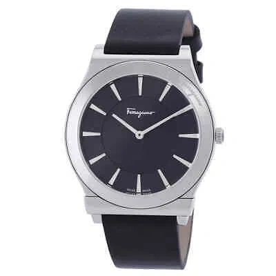 Pre-owned Ferragamo 1898 Slim Quartz Black Dial Men's Watch Sfpe00519