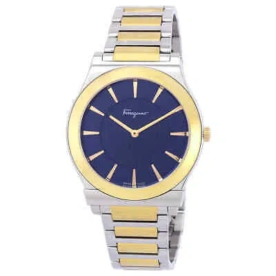 Pre-owned Ferragamo 1898 Slim Quartz Blue Dial Men's Watch Sfpe00419