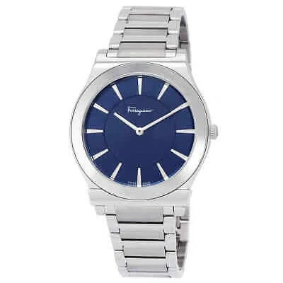 Pre-owned Ferragamo 1898 Slim Quartz Blue Dial Men's Watch Sfpe00719