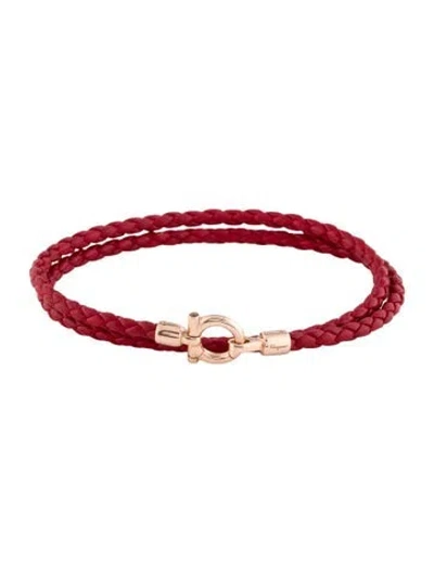 Pre-owned Ferragamo 18k Leather Gancini Double Wrap Bracelet In Red