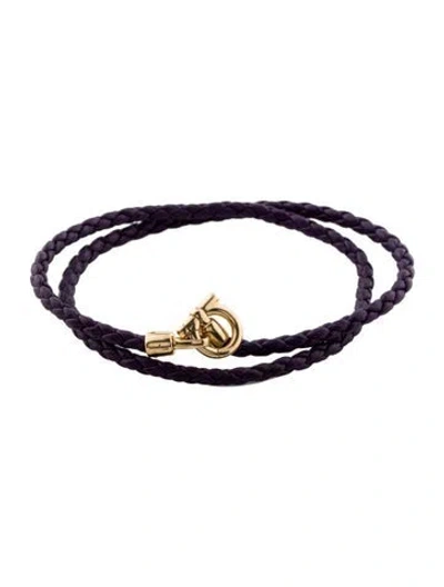 Pre-owned Ferragamo 18k Leather Gancini Hook Wrap Bracelet In Purple