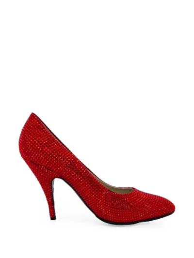 Pre-owned Ferragamo 1960 Crystal-embellished Pumps In Red