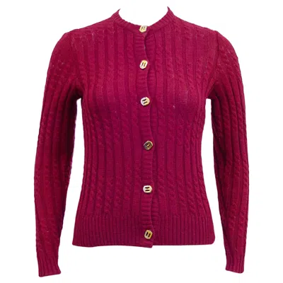 Pre-owned Ferragamo 1970's  Ribbed & Cable Burgundy Knit Cardigan In Red