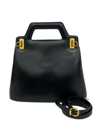 Pre-owned Ferragamo 1970-2000 Brushed Calfskin Gancini Satchel In Black