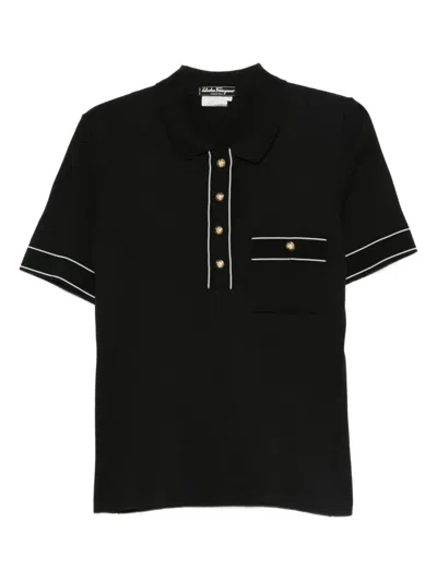 Pre-owned Ferragamo 1970s Contrast-trim Polo Shirt In Black