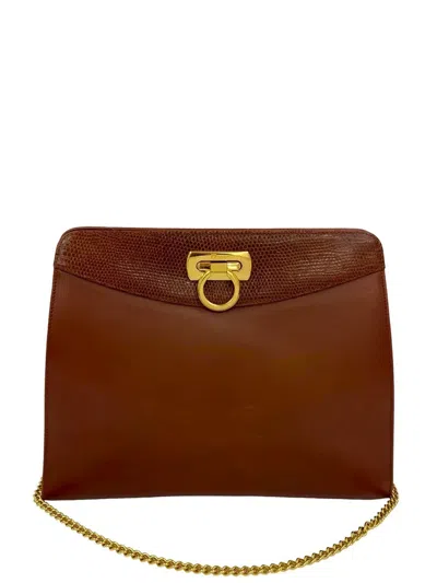 Pre-owned Ferragamo 1980-1990 Leather Gancini Chain Crossbody Bag In Brown