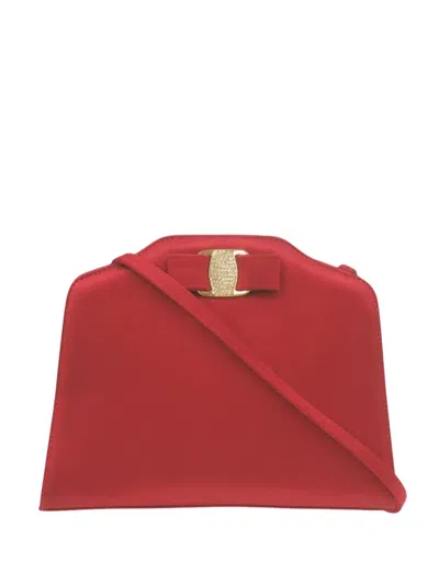 Pre-owned Ferragamo 1980-1990 Satin Vara Bow Crossbody Bag In Red