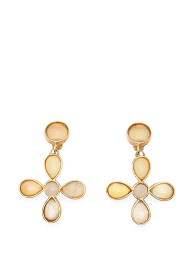 Pre-owned Ferragamo 1980s Cabochon Drop Earrings In Gold