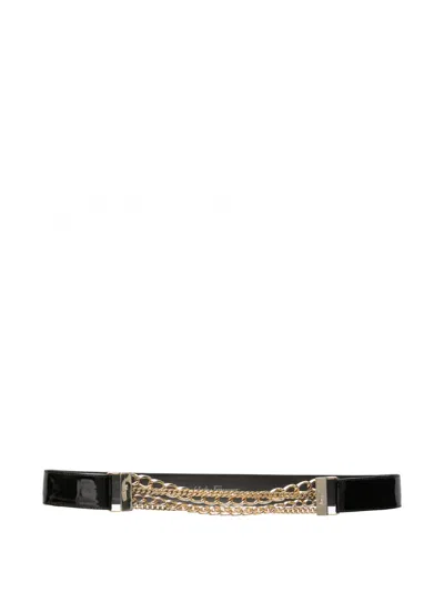 Pre-owned Ferragamo 1980s Chain-link Patent Leather Belt In Black