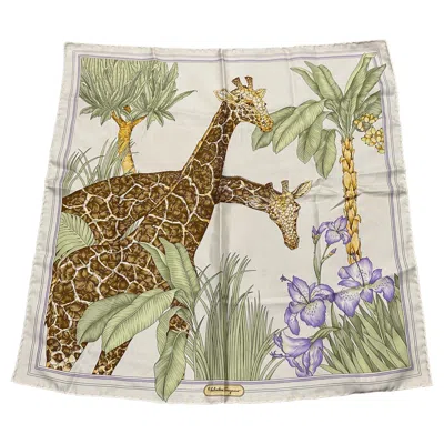 Pre-owned Ferragamo 1980s Classic Nature Inspired Silk Scarf By Salvatore  In Sand