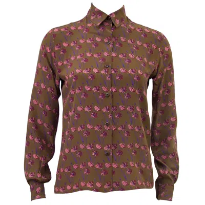 Pre-owned Ferragamo 1980s  Brown Floral Silk Blouse