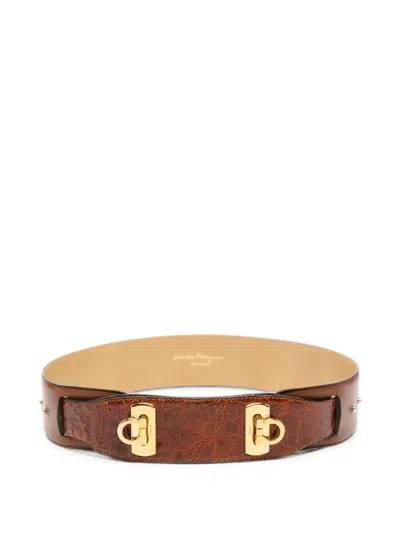 Pre-owned Ferragamo 1980s Gancini Crocodile-effect Belt In Brown
