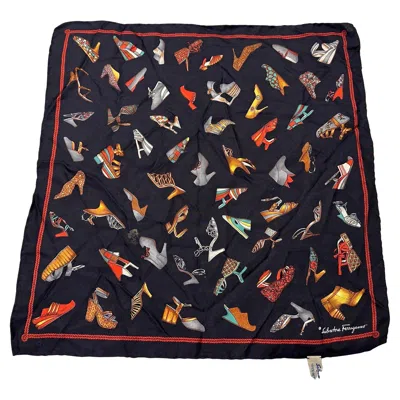 Pre-owned Ferragamo 1980s Iconic Small Silk Scarf By Salvatore  In Black