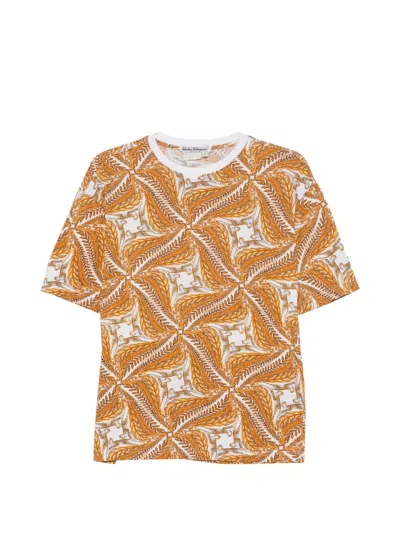Pre-owned Ferragamo 1980s Leopard-print T-shirt And Skirt In Orange