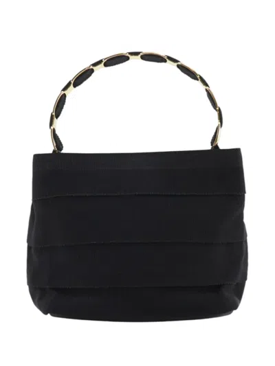 Pre-owned Ferragamo 1990-2000 Nylon Tiered Grosgrain Vara Satchel In Black