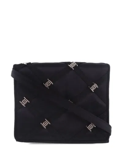 Pre-owned Ferragamo 1990-2000 Satin Vara Rhinestone Crossbody Bag In Black