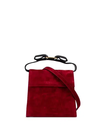 Pre-owned Ferragamo 1990-2000 Suede Vara Bow Satchel In Red