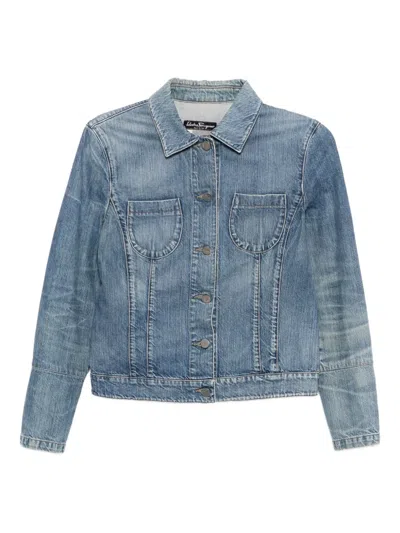 Pre-owned Ferragamo 1990-2000s Single-breasted Denim Jacket In Blue