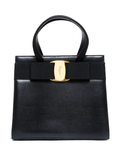 Pre-owned Ferragamo 1990-2010s Vara Ribbon Leather Tote Bag In Black