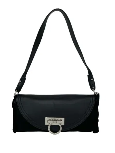 Pre-owned Ferragamo 1990-2020 Suede And Calfskin Gancini Shoulder Bag In Black