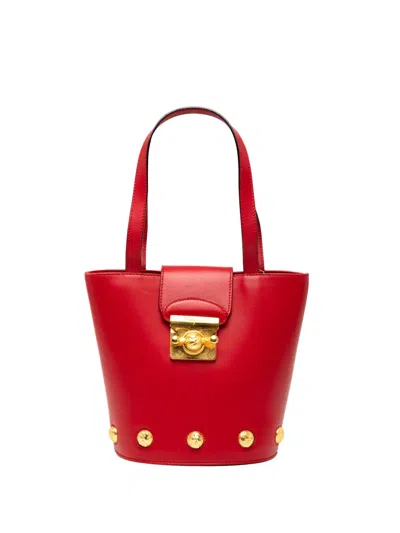 Pre-owned Ferragamo 1990-2021 Leather Studded Top Handle Handbag In Red