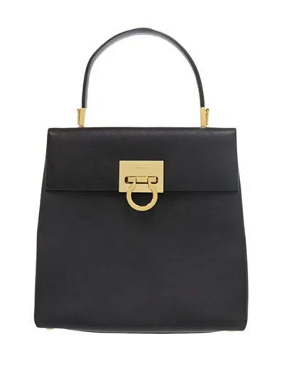 Pre-owned Ferragamo 1990-2000 Leather Gancini Top Handle Bag Satchel In Black