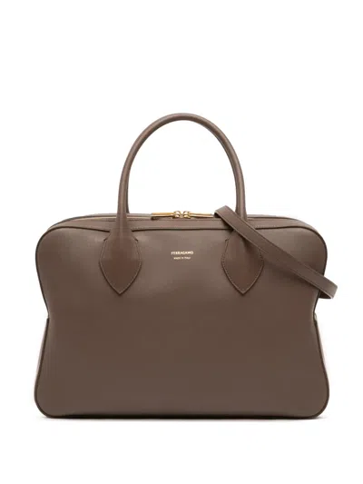 Pre-owned Ferragamo 1990-2000 Leather Stella Triple Zip Satchel In Brown