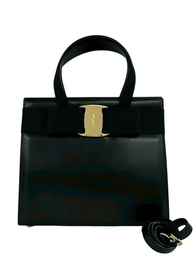 Pre-owned Ferragamo 1990-2000 Leather Vara Bow Satchel In Black
