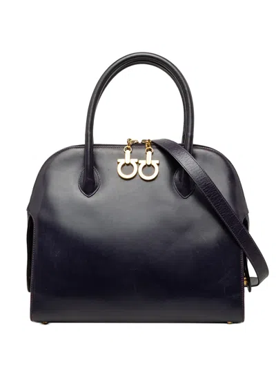 Pre-owned Ferragamo 1990-2010 Leather Gancini Dome Satchel In Blue