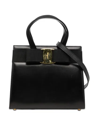 Pre-owned Ferragamo 1990-2010 Leather Vara Bow Satchel In Black