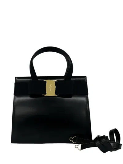 Pre-owned Ferragamo 1990-2010 Leather Vara Bow Satchel In Black