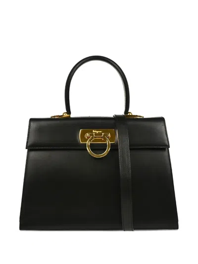 Pre-owned Ferragamo 1990s-2000s Gancini Leather Two-way Handbag In Black