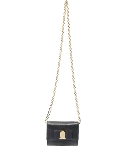 Pre-owned Ferragamo 1990s-2000s Mini Vara Bow Chain Shoulder Bag In Black