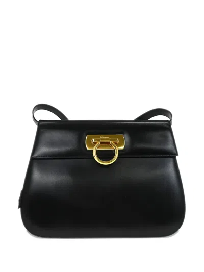 Pre-owned Ferragamo 1990s Gancini Leather Shoulder Bag In Black