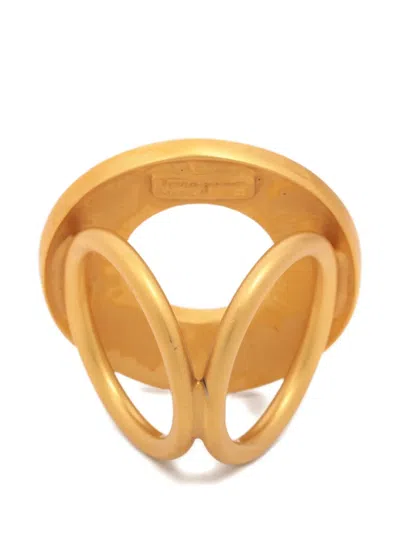 Pre-owned Ferragamo 2000-2015 Chain-debossed Scarf Ring In Gold