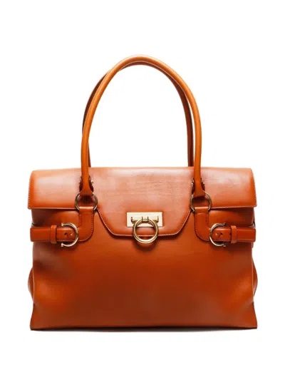Pre-owned Ferragamo 2000-2015 Gancini Buckle Leather Tote Bag In Brown